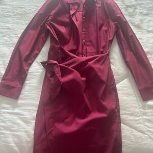 Never Worn Red Knee-Length Wrap Dress with Long Cuffed Sleeves